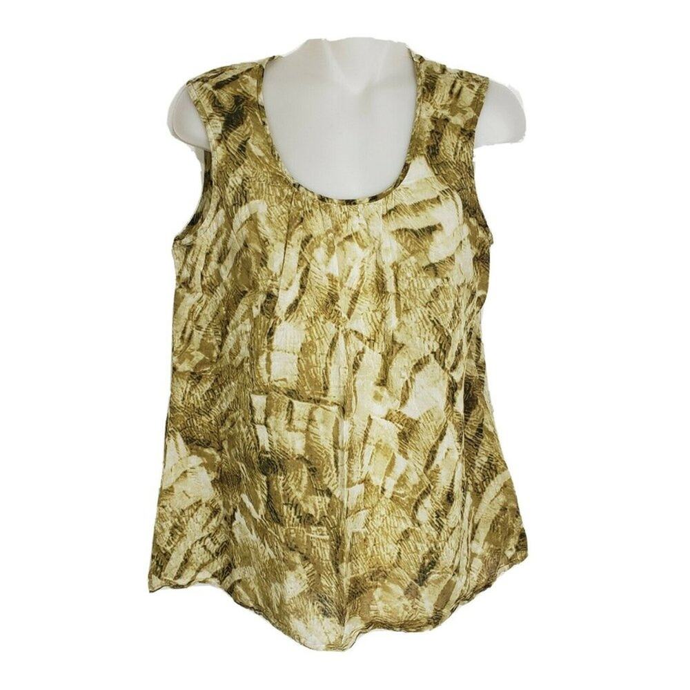 Coldwater Creek Womens Tank Top Size Small 6-8 Tan Olive Green Abstract Print